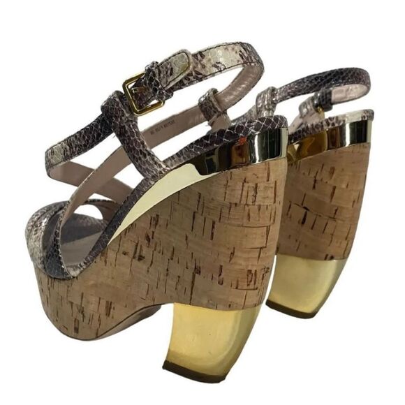 Miu Miu Silver Wedge Sandals with Metallic Snakeskin -9:IT39 - Picture 6 of 14